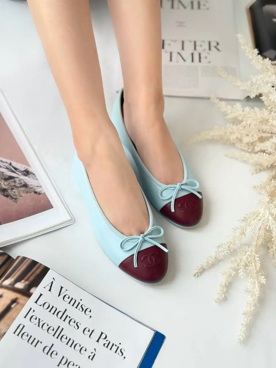 Chanel Ballerine Leather Blue Maroon - photo 5