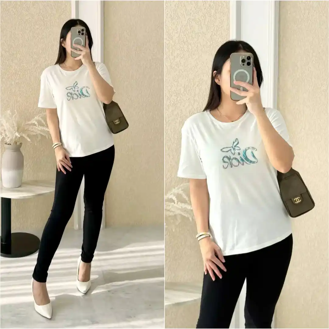 DIOR Dior T-Shirt Ivory Cotton Jersey Butterfly Blue