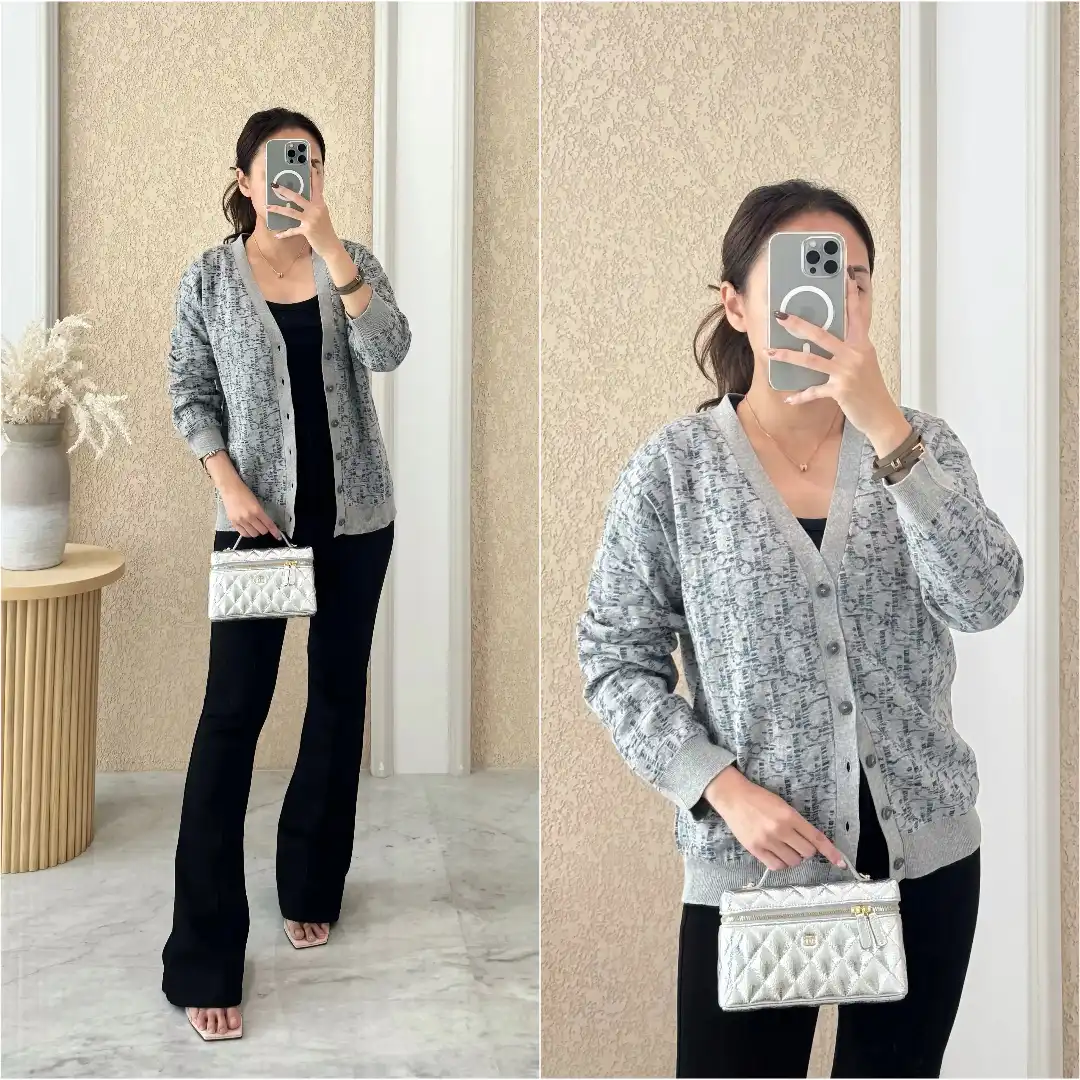 Dior Cardigan Grey Dior Oblique Blue Cotton And Hemp Knit Jacquard - photo 1