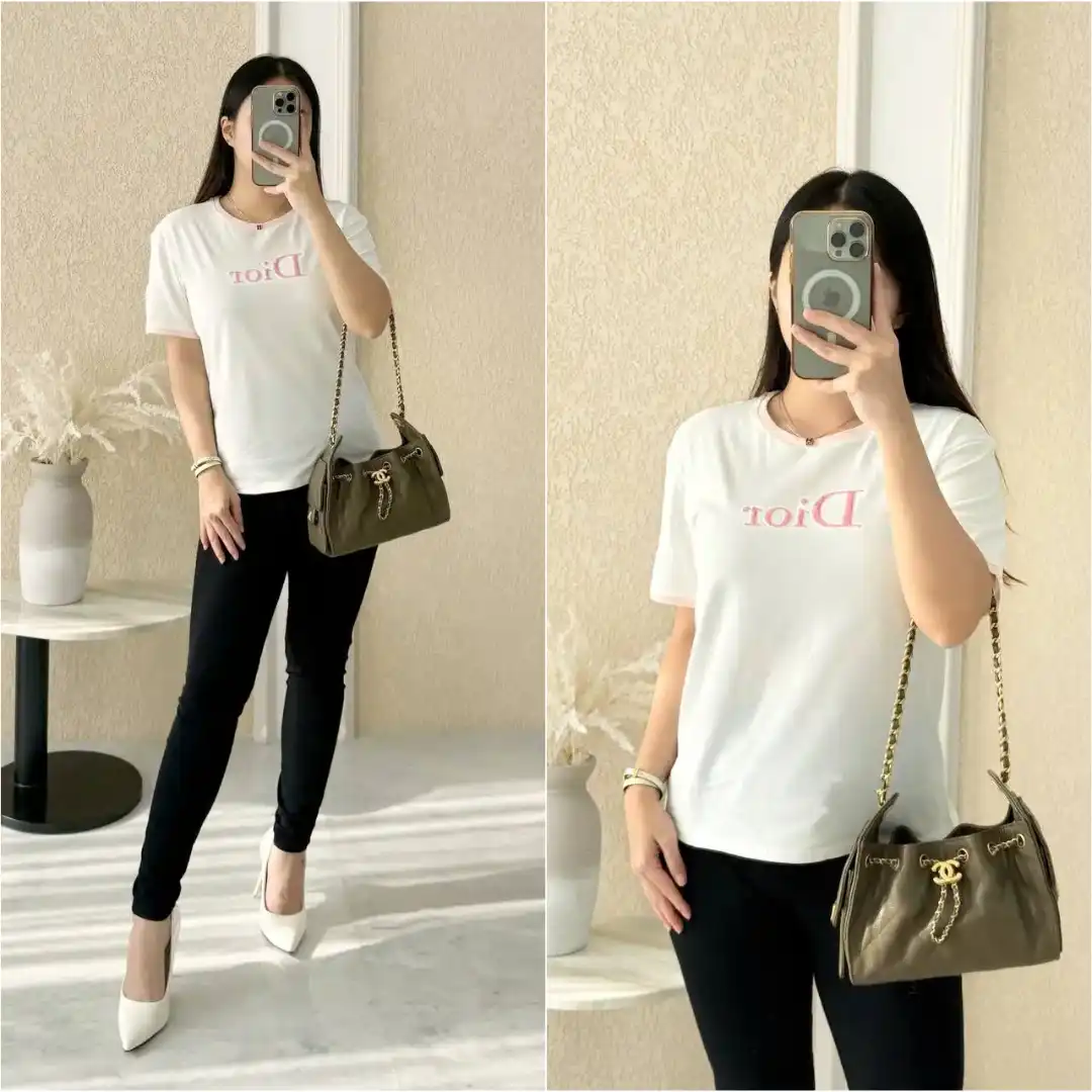 DIOR Dior T-Shirt Ivory Cotton Jersey Logo Pink