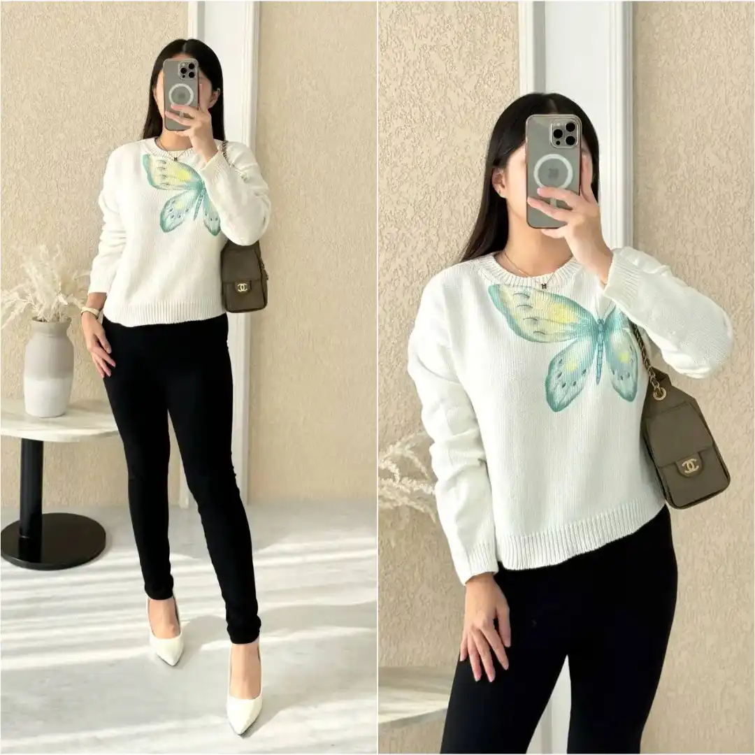 DIOR Dior Sweater Ivory Cotton and Cashmere Knit Butterfly