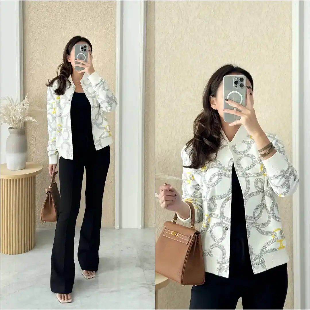 Hermes Jacket Blouson Inspiration Teddy imprimé Palefroi Remix Blanc Casse - photo 1