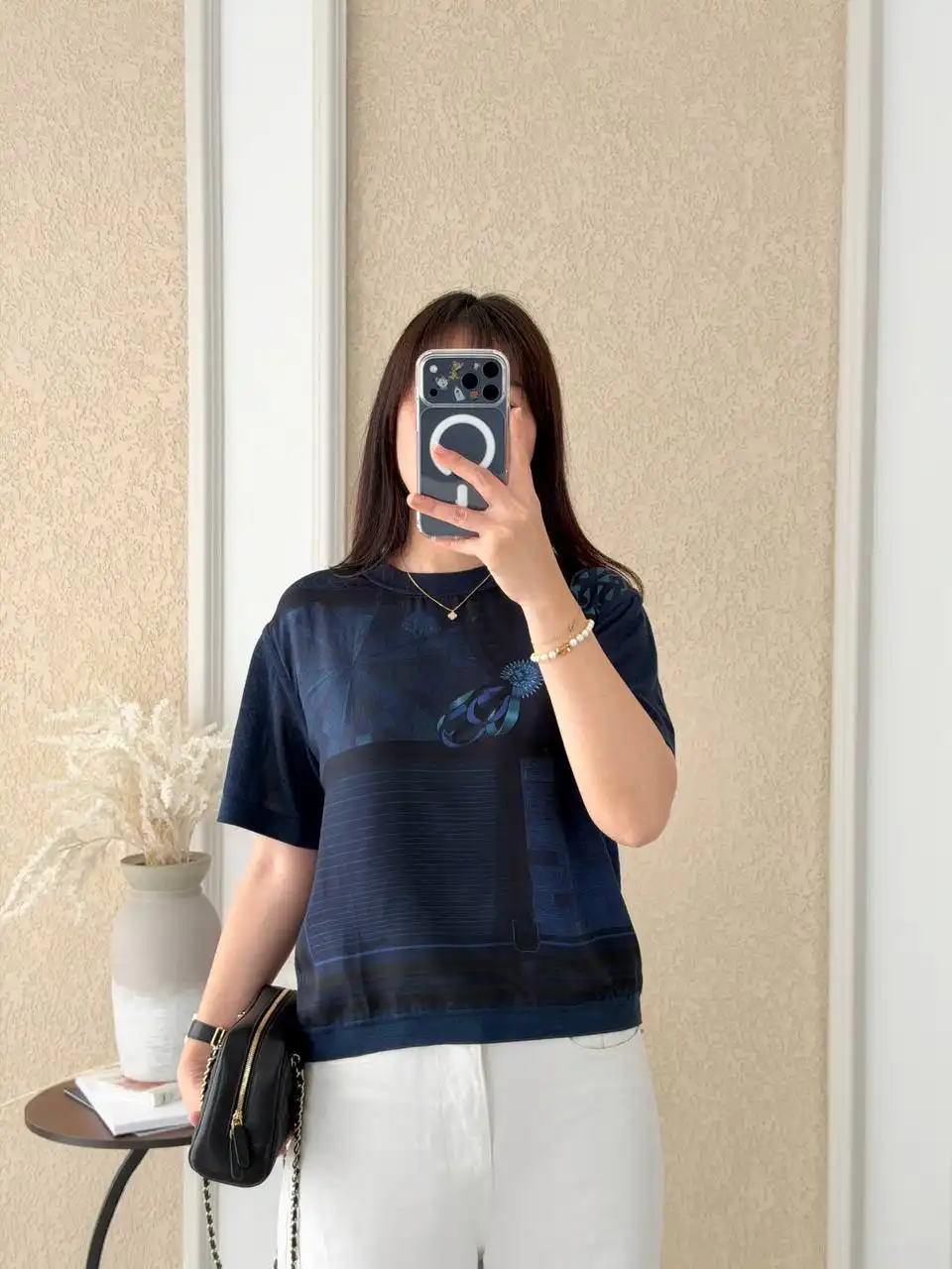 Hermes Hermes top Coloriages de Jour Short-Sleeve Twillaine Sweater Bleu Encre