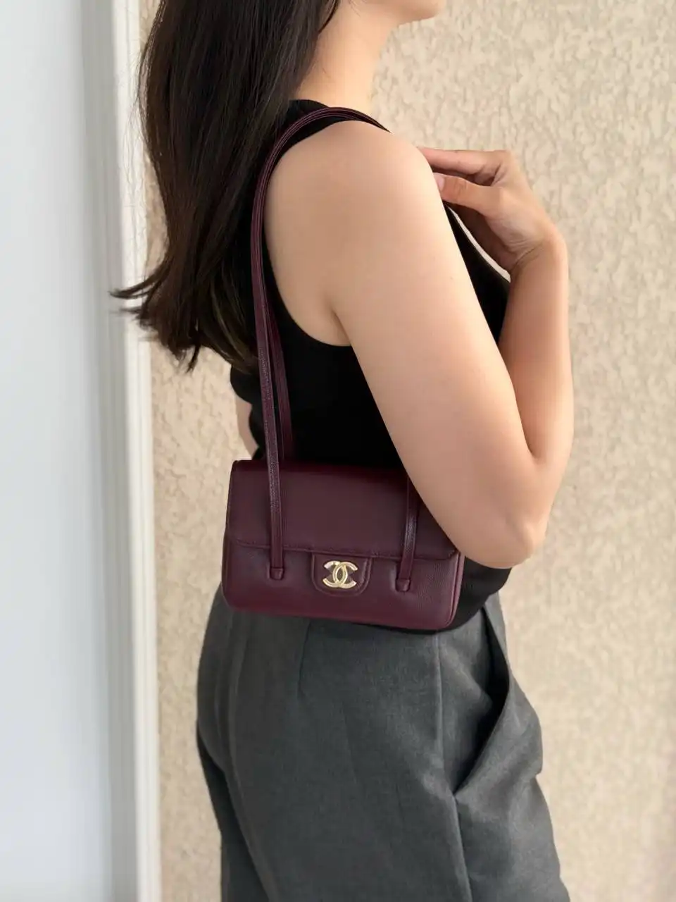 CHANEL Chanel 26 Preppy Coco Mini Burgundy GHW