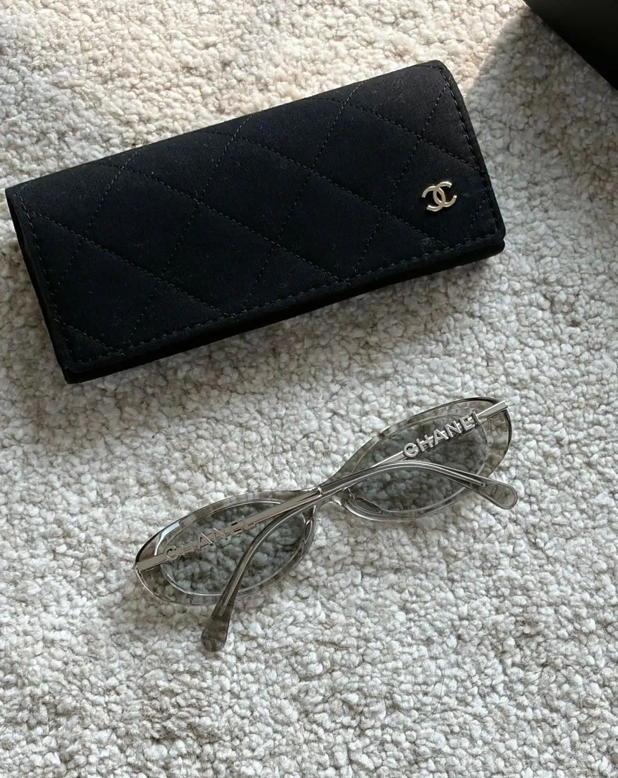 CHANEL Chanel Oval Sunglasses Frame Acetate & Metal Light Grey