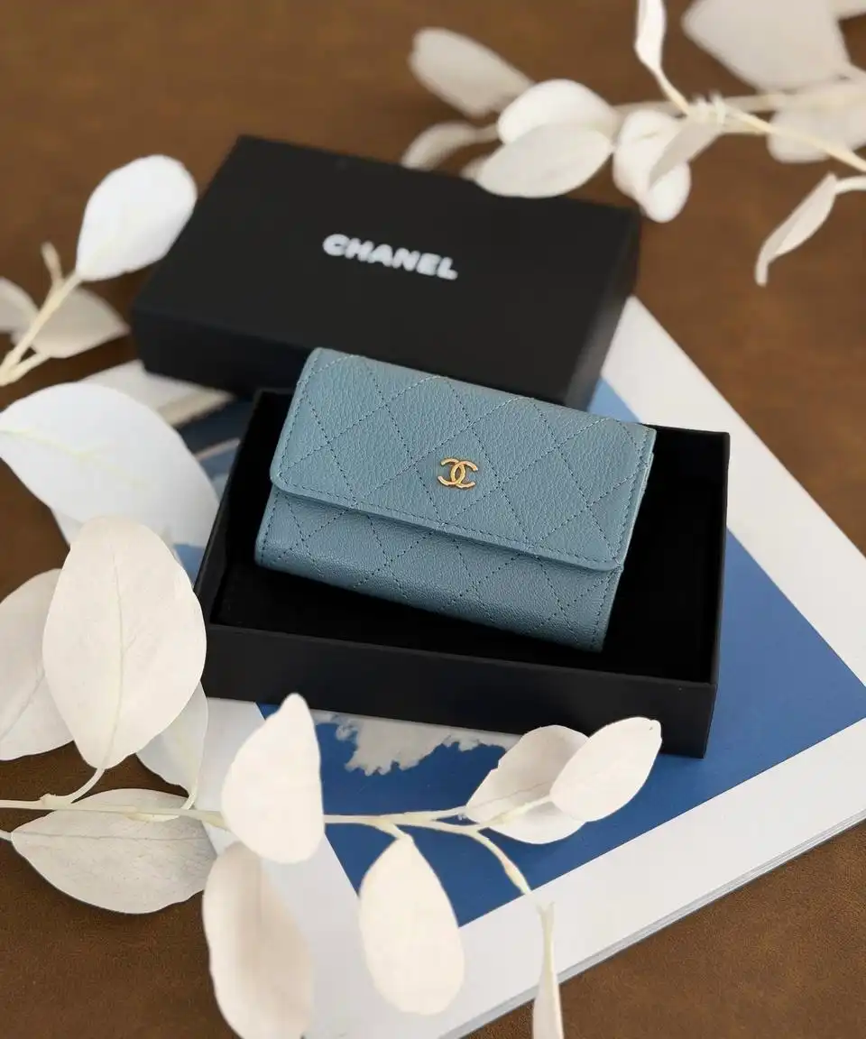 CHANEL Chanel Flap Card Wallet Blue GHW