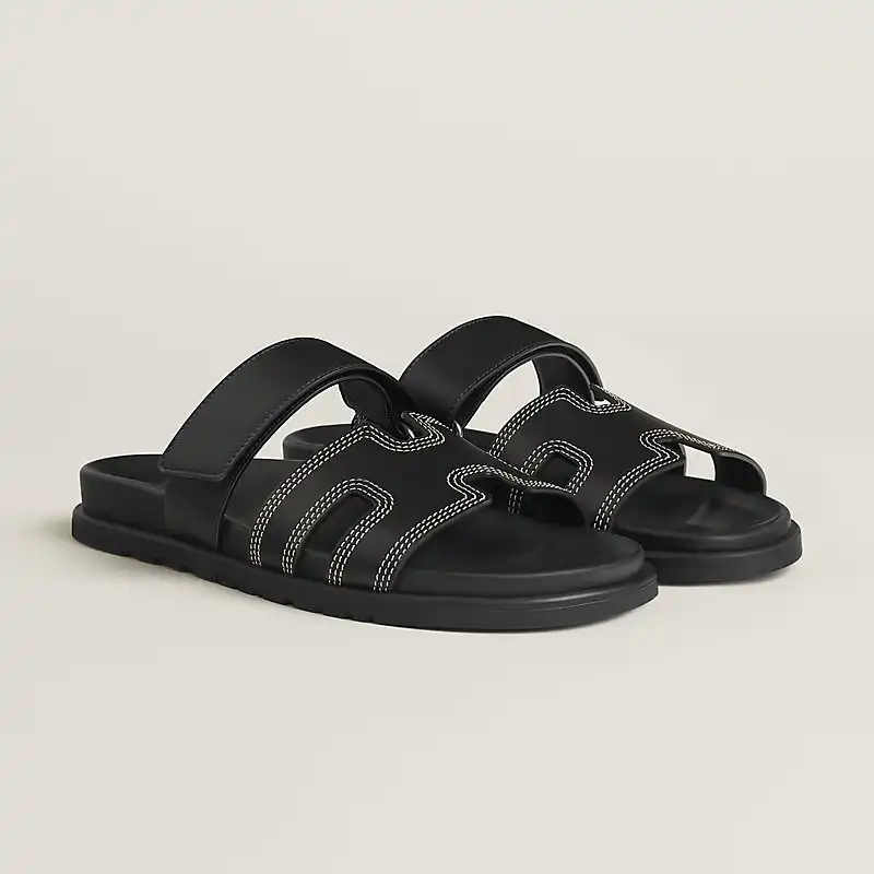 Hermes Chypre Sandal Pique Leather Noir Black - photo 3