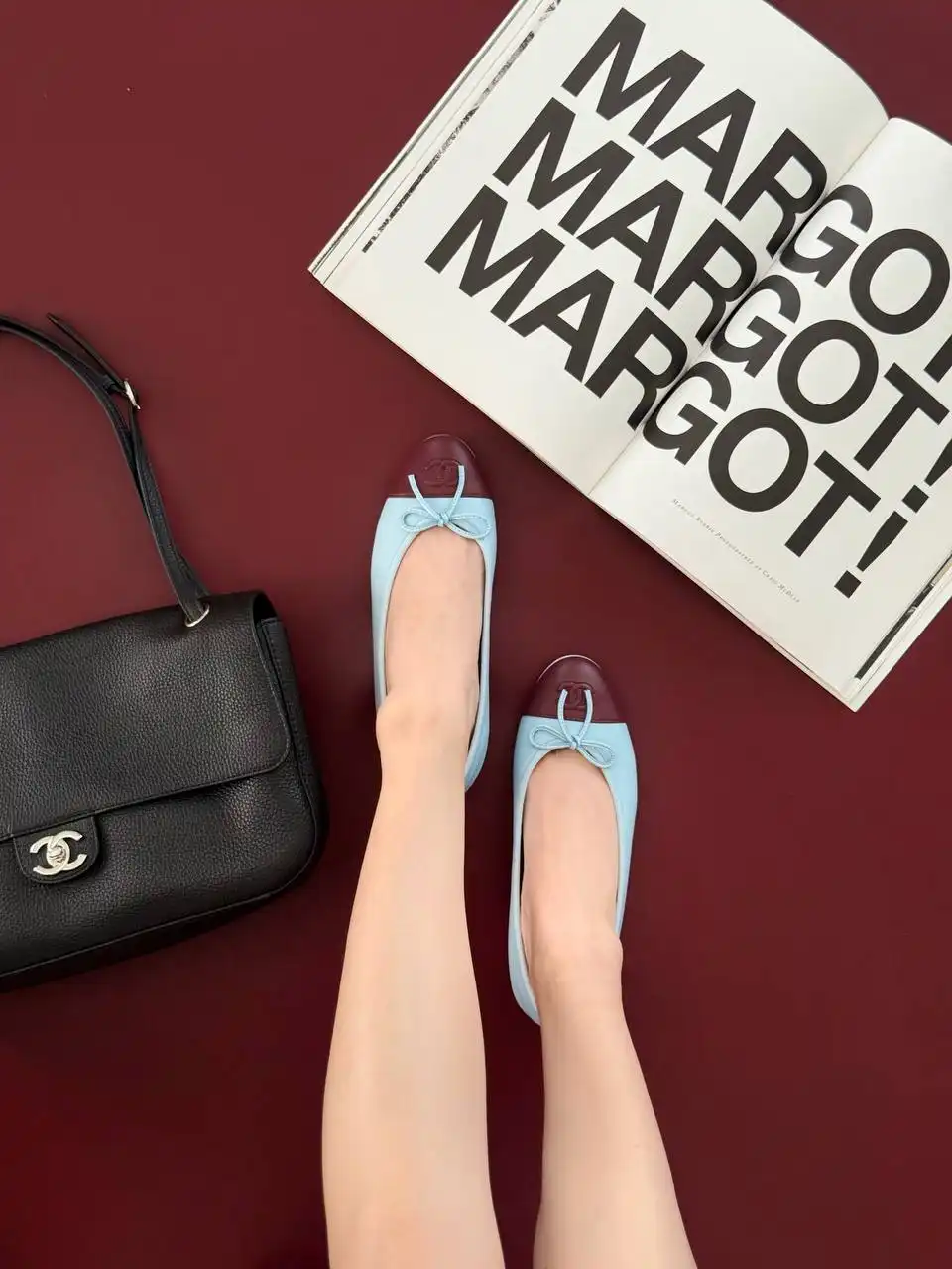 Chanel Ballerine Leather Blue Maroon - photo 3