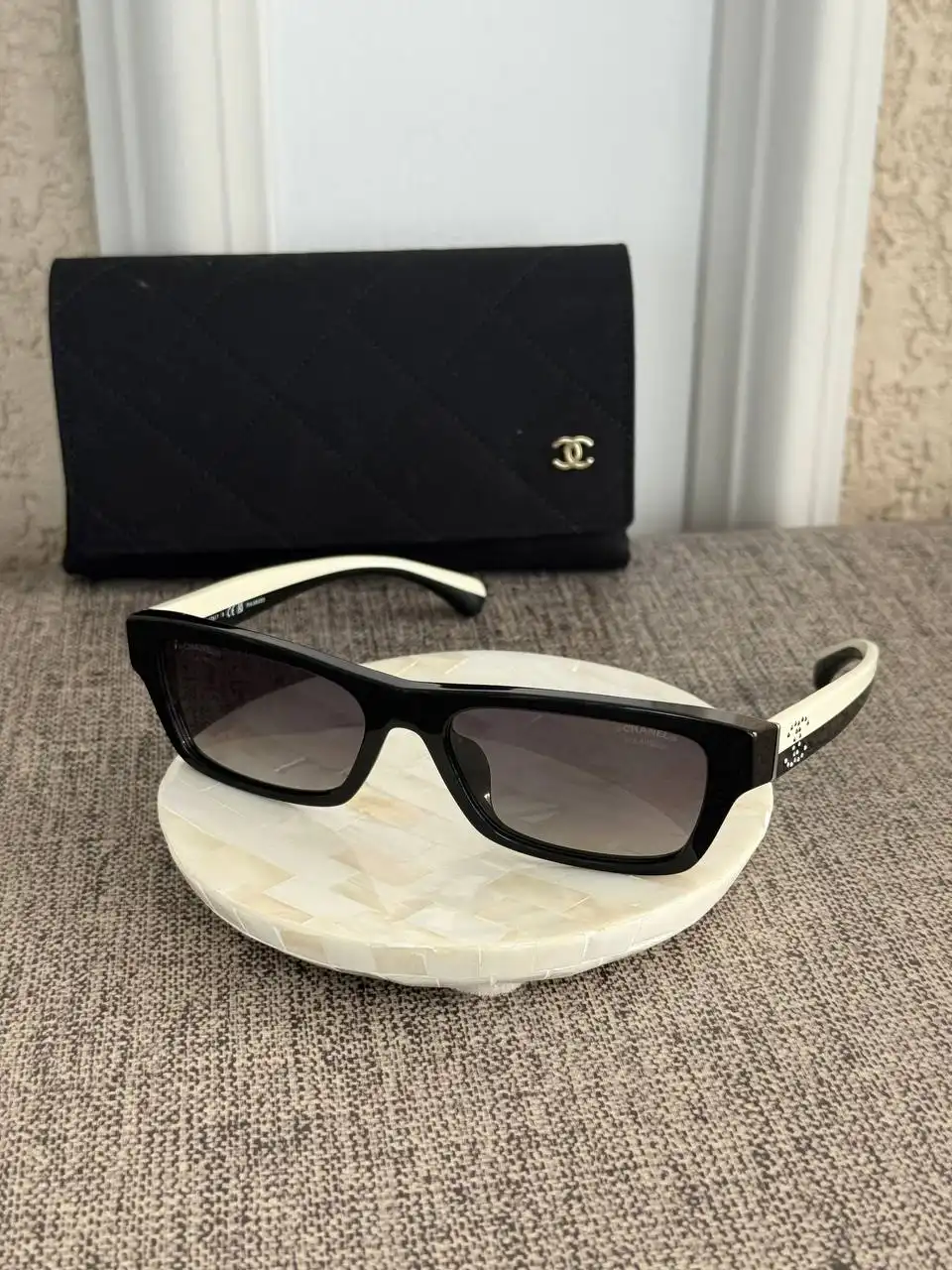 CHANEL Chanel Rectangle Sunglasses Acetate Black Lenses Grey