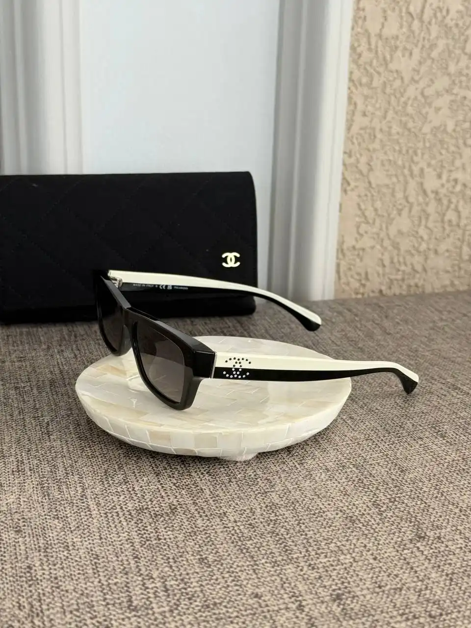 CHANEL Chanel Rectangle Sunglasses Acetate Black Lenses Grey