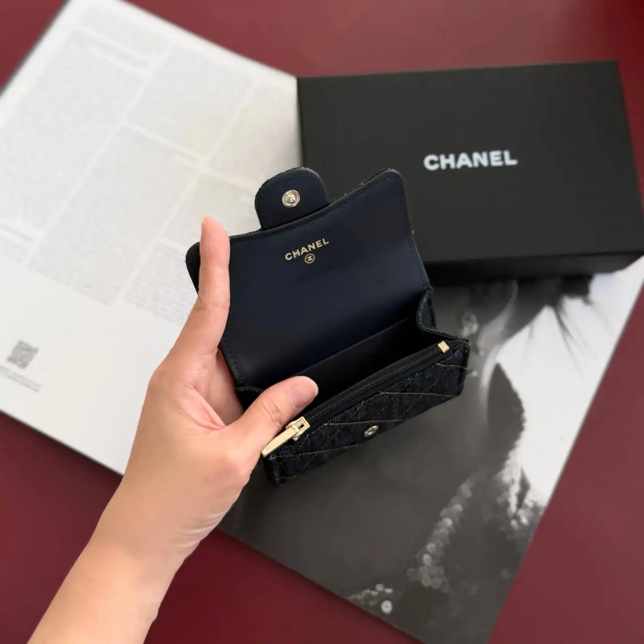 CHANEL Chanel Classic Flap Card Wallet with Zip Denim GHW