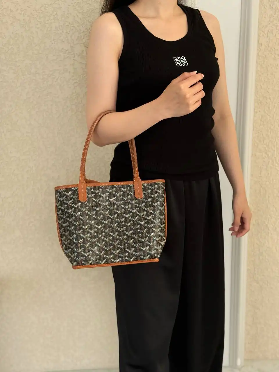 Preloved Goyard Mini Anjou Bag Black tan - photo 5