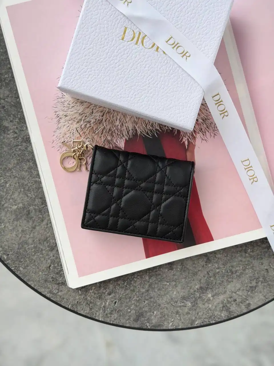 DIOR DIOR Lady Dior Gardenia Wallet Mini Leather Black