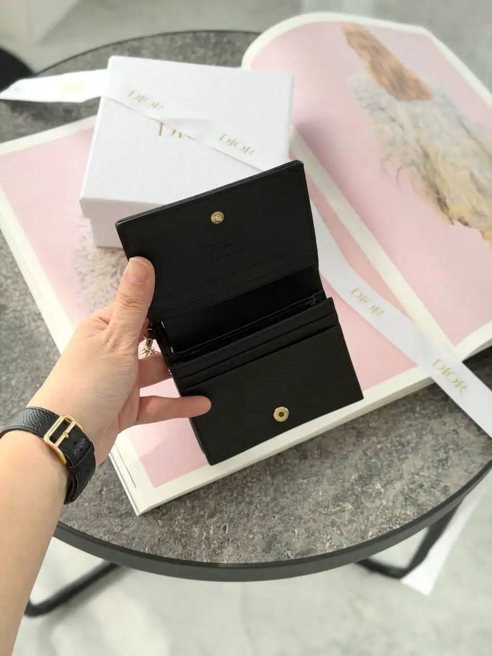 DIOR DIOR Lady Dior Gardenia Wallet Mini Leather Black