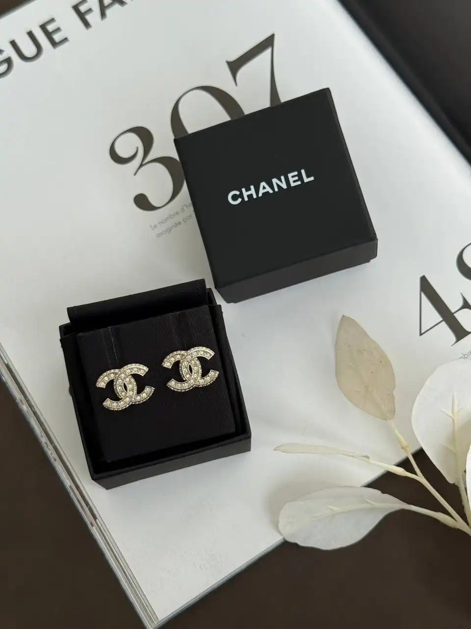 CHANEL Chanel Earring Big Logo Crystal GHW