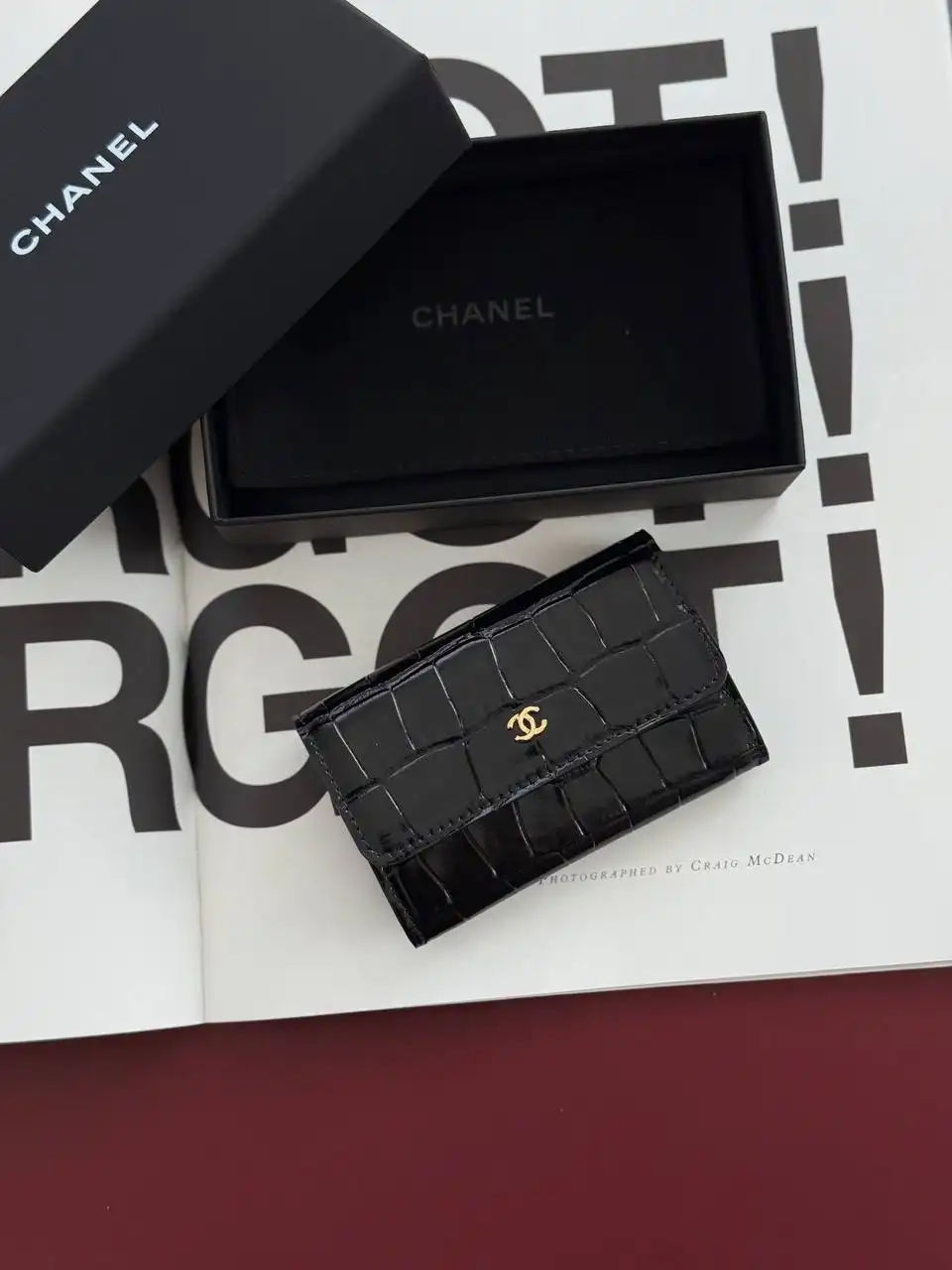 CHANEL Chanel Classic Flap Card Wallet Black Croco GHW