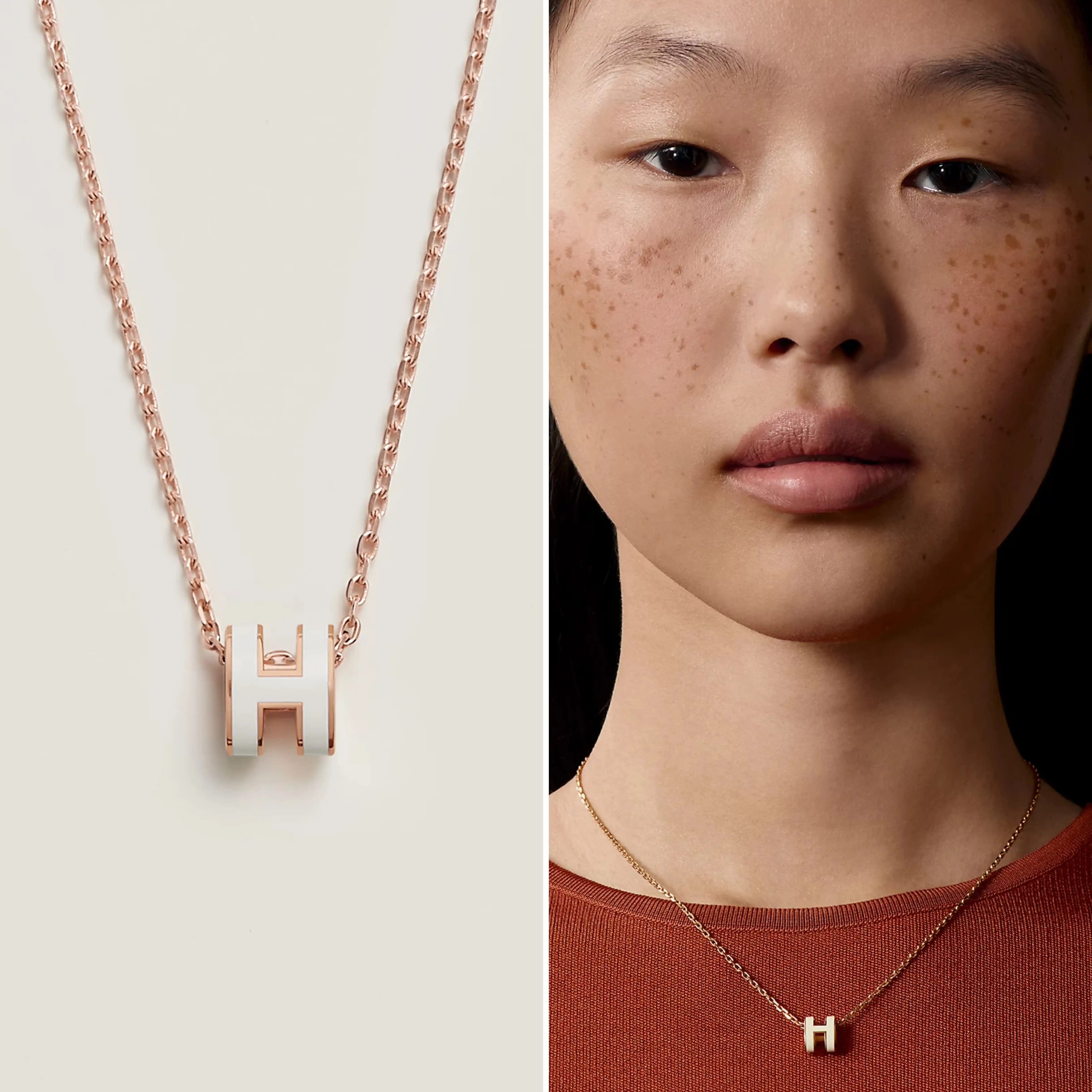 Hermes Hermes Mini Pop H Pendant Necklace White