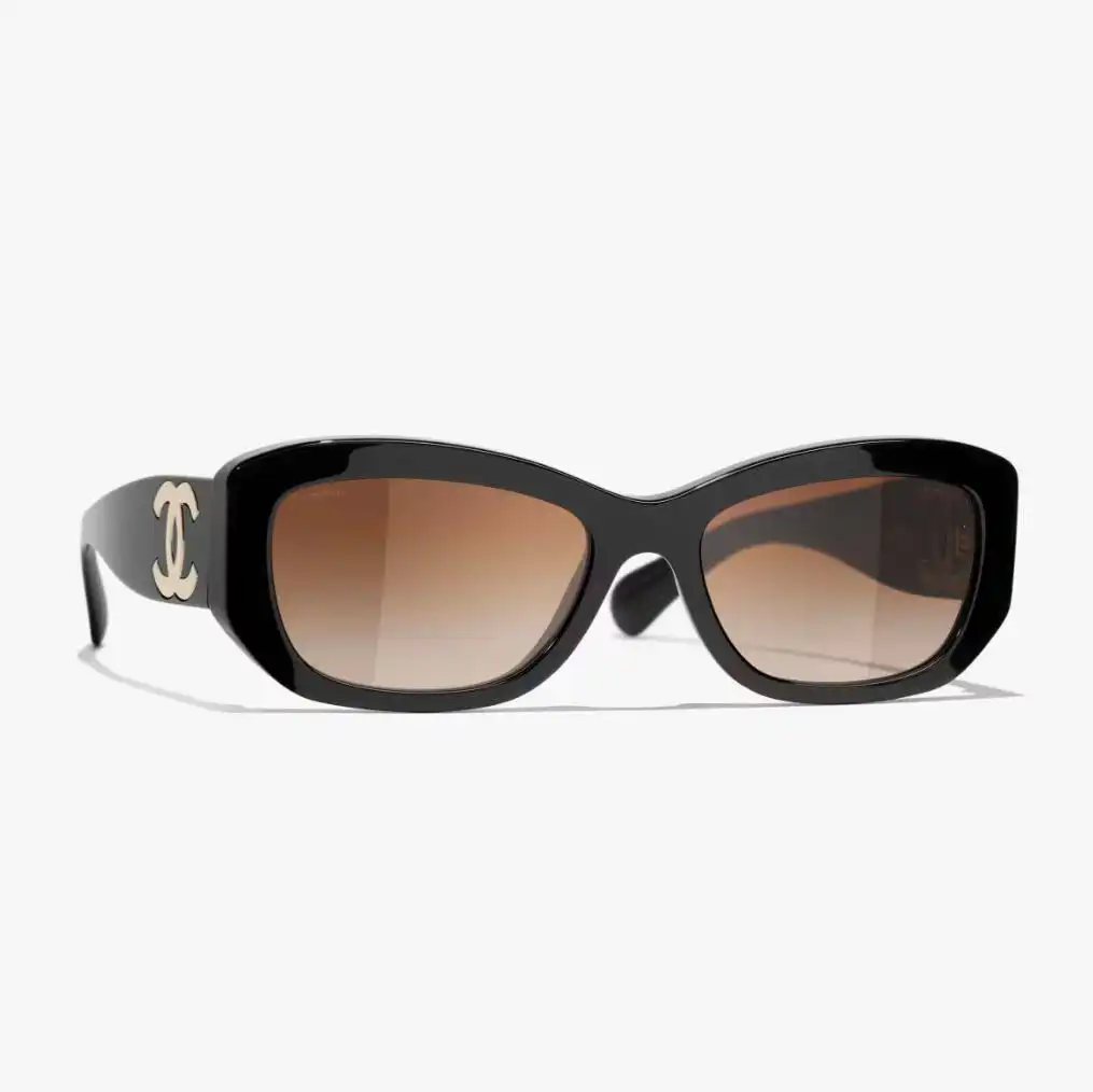 Chanel Rectangle Sunglasses GD Black GHW - photo 5