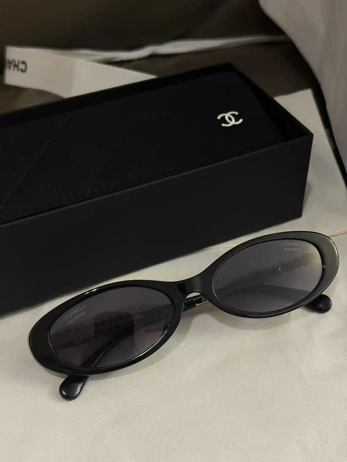 Chanel Oval Sunglasses Frame Acetate & Metal Black with Lenses Grey - photo 4