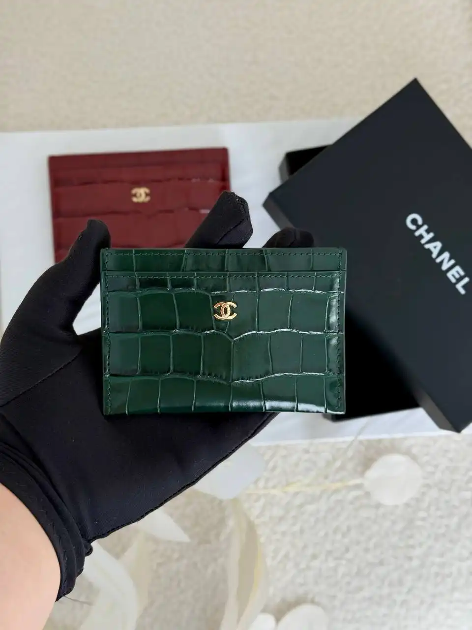 Chanel Classic Card Holder Croco Green Emerald GHW - photo 3