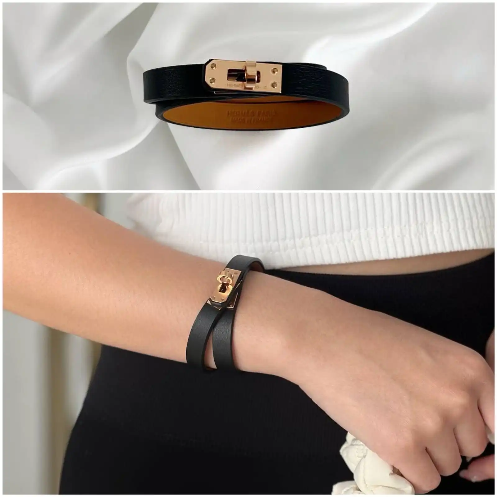 Hermes Mini KDT Kelly Double Tour Bracelet Black RGHW - photo 1