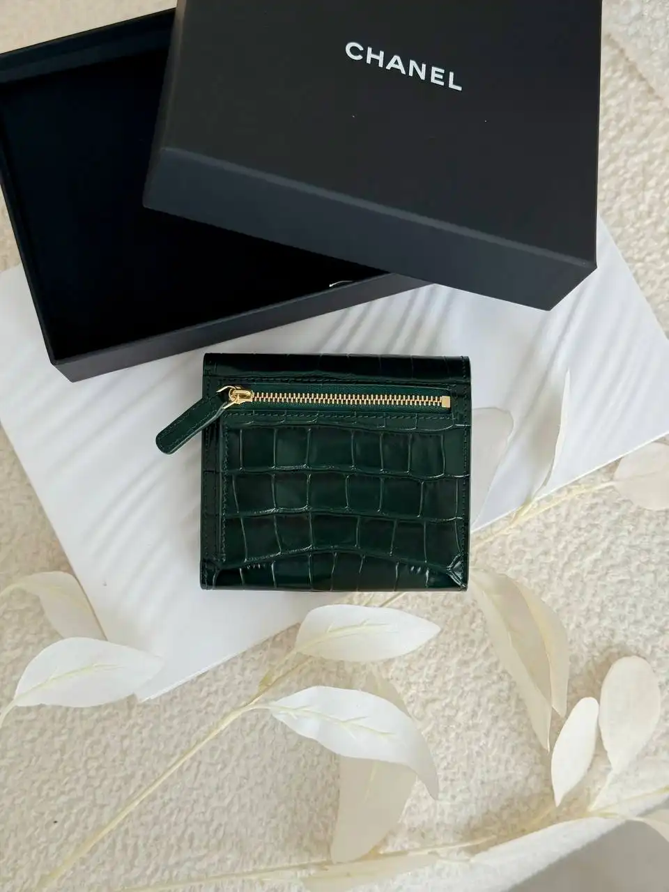 CHANEL Chanel Small Wallet Trifold Croco Green Emerald GHW