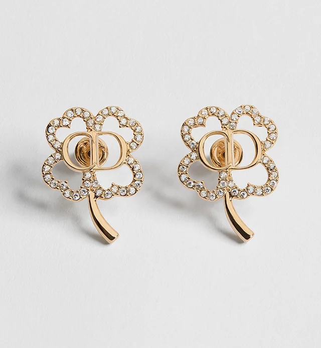 DIOR DIOR CD Shiny Clover Earrings Gold-Finish Metal and Crystals