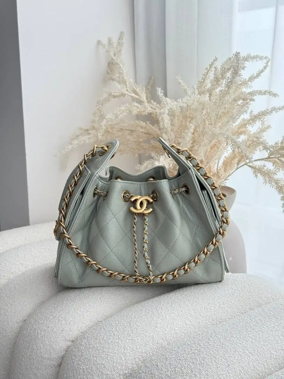 CHANEL Chanel 25 / C25 Mini Light Sage Caviar GHW