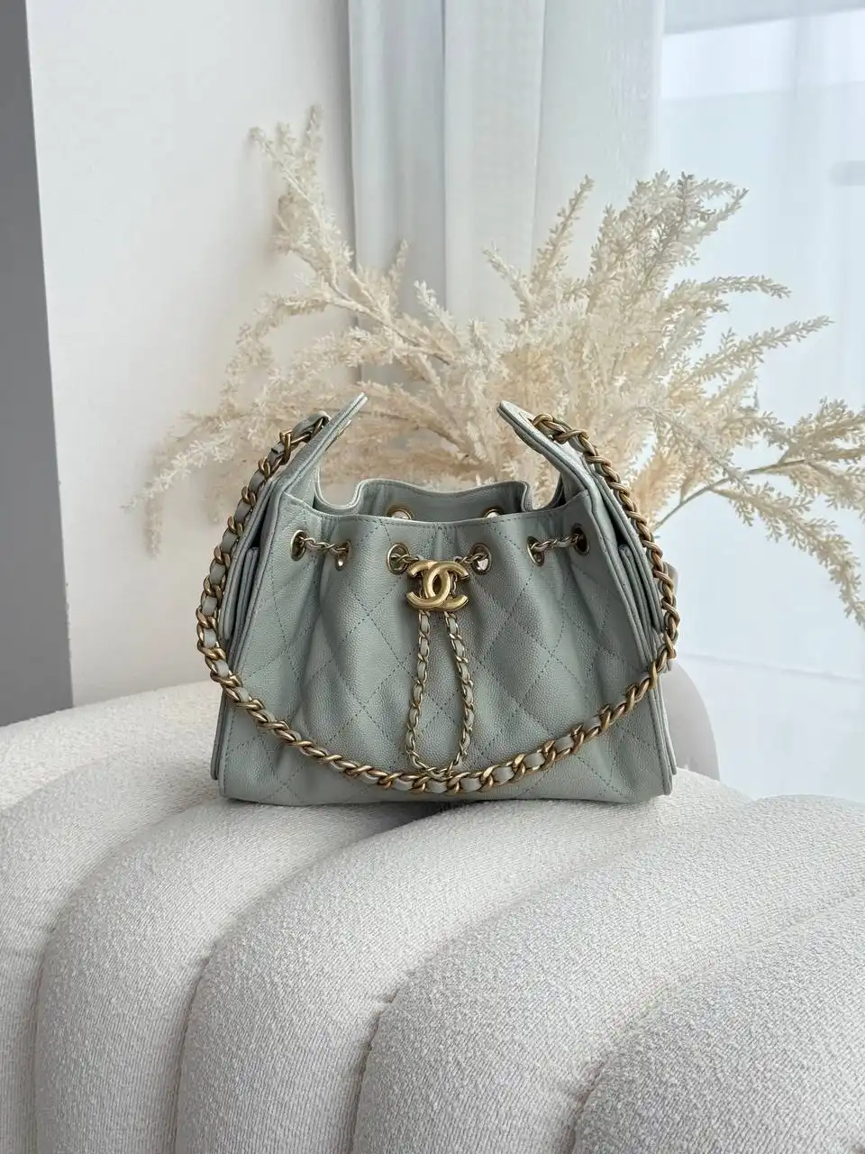 CHANEL Chanel 25 / C25 Mini Light Sage Caviar GHW