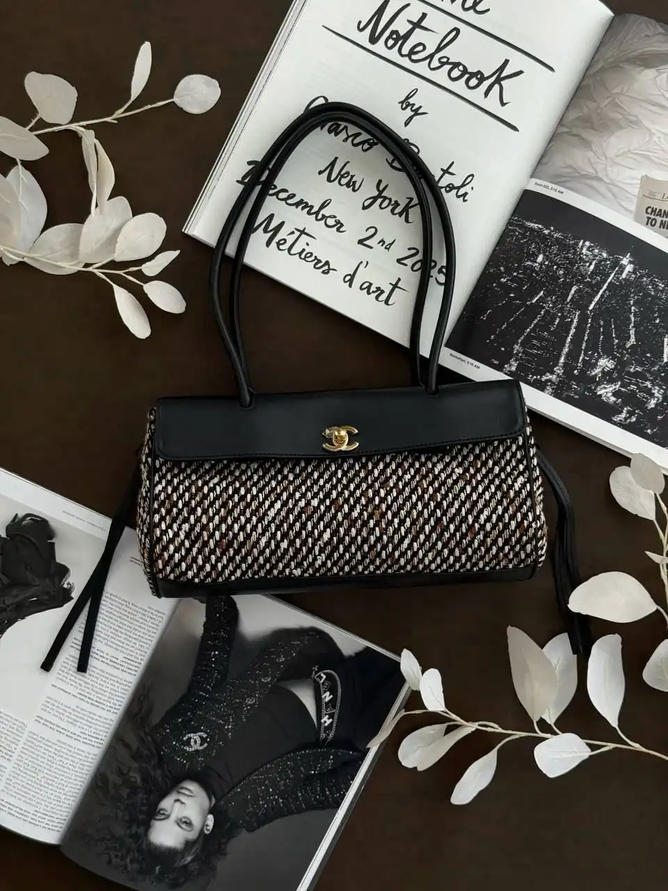 Chanel Baguette East West Tote Small Tweed Black White - photo 3