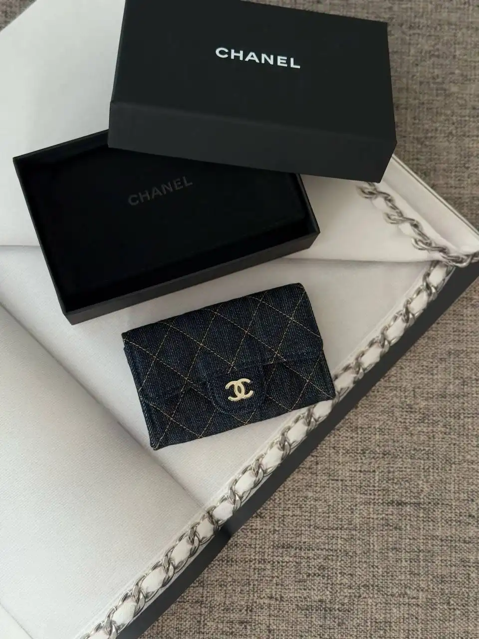 CHANEL Chanel Classic Flap Card Wallet Denim GHW