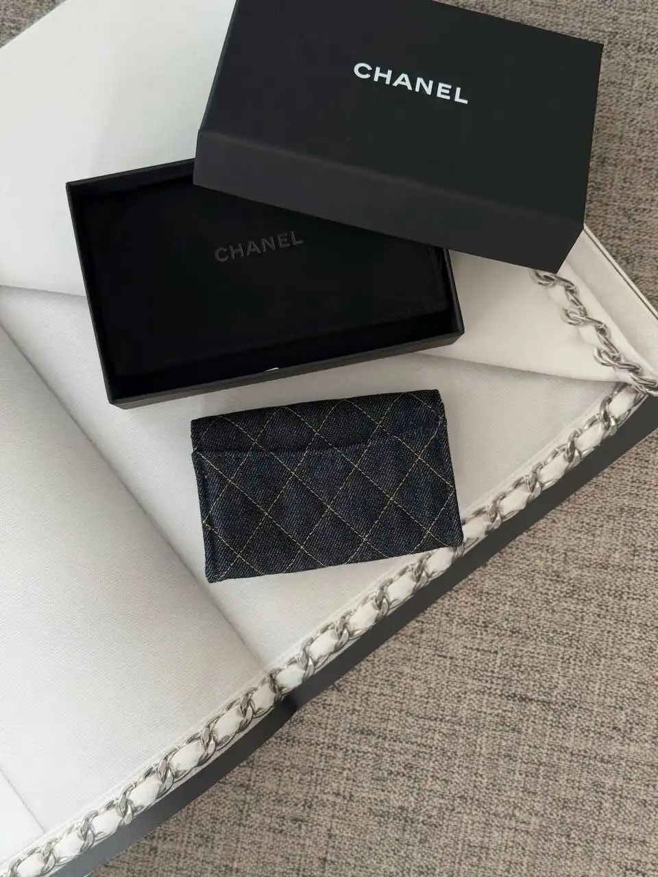 CHANEL Chanel Classic Flap Card Wallet Denim GHW