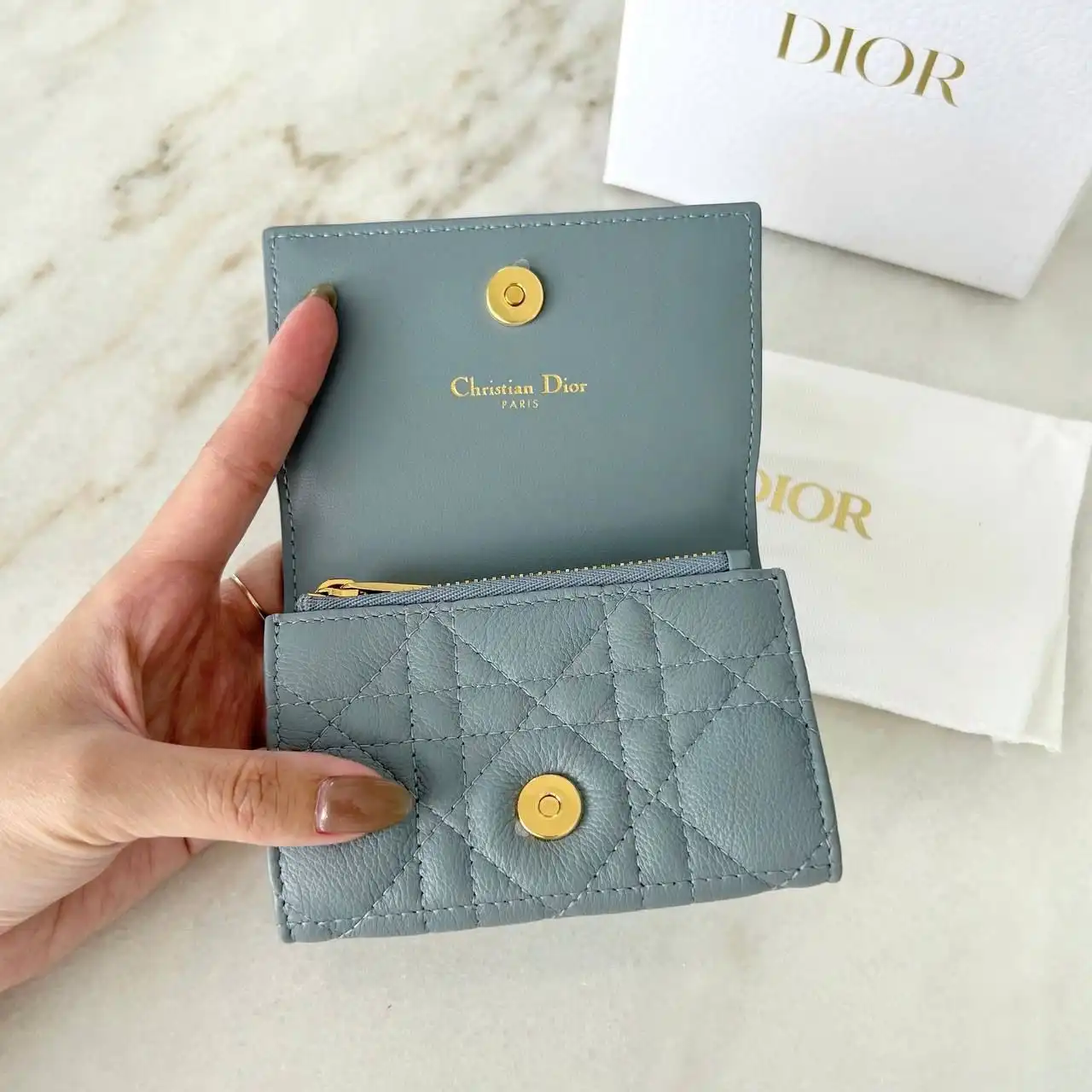 DIOR Caro Glycine Card Wallet Blue | Snowceline Luxuries
