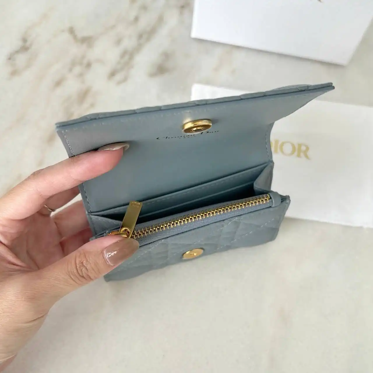 DIOR Caro Glycine Card Wallet Blue | Snowceline Luxuries