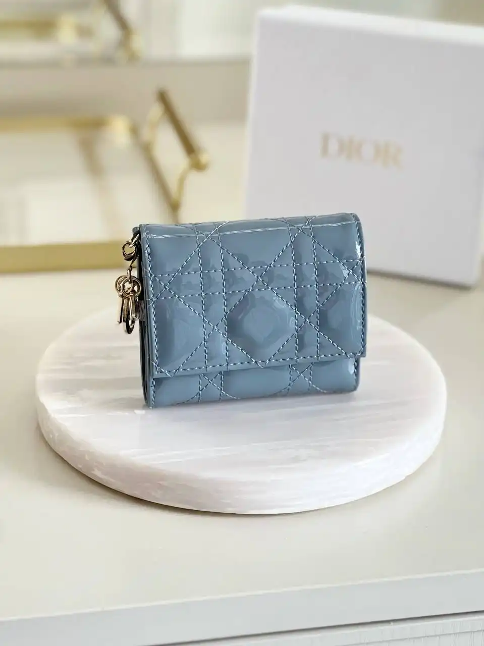DIOR Dior Lady Dior Lotus Wallet Cloud Blue Patent