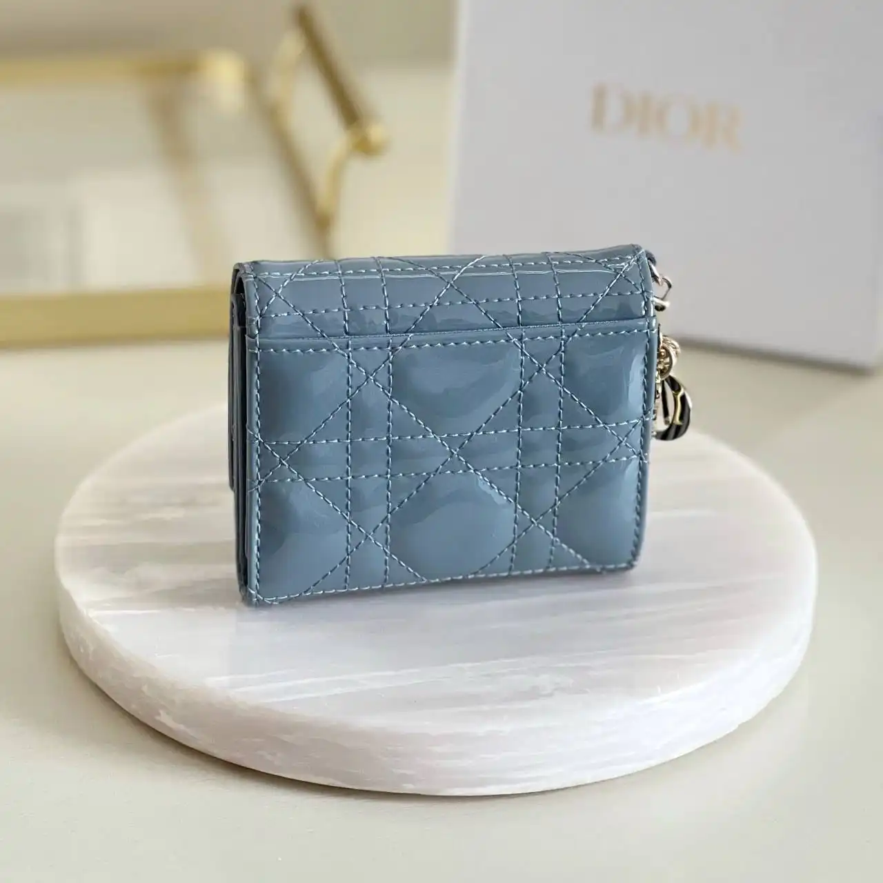 DIOR Dior Lady Dior Lotus Wallet Cloud Blue Patent