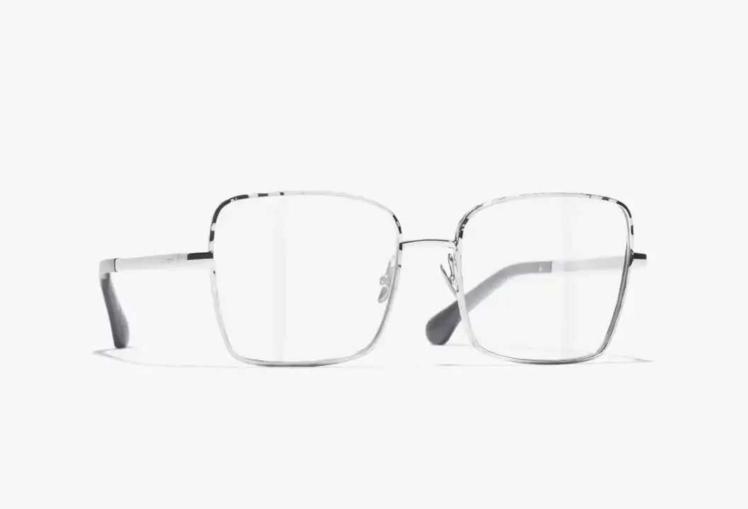Chanel Square Eyeglasses Frame Metal Silver With Clear Lenses - photo 3