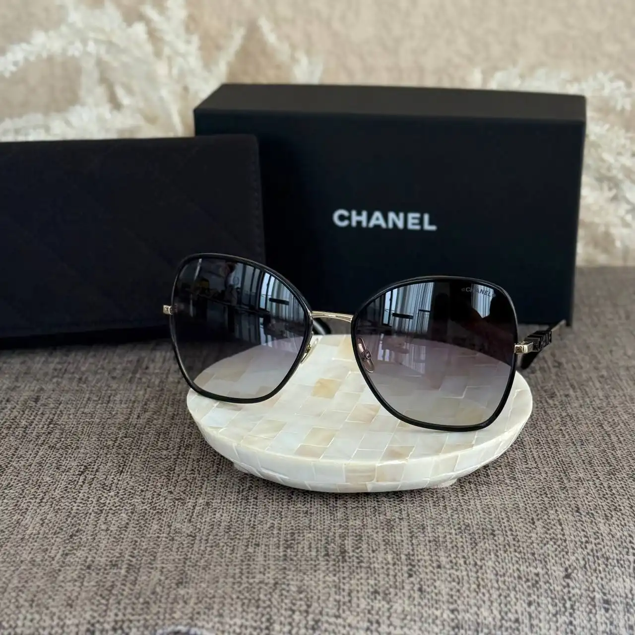 CHANEL Chanel Butterfly Sunglasses Frame Metal, Gold & Black With Lenses Grey Gradient