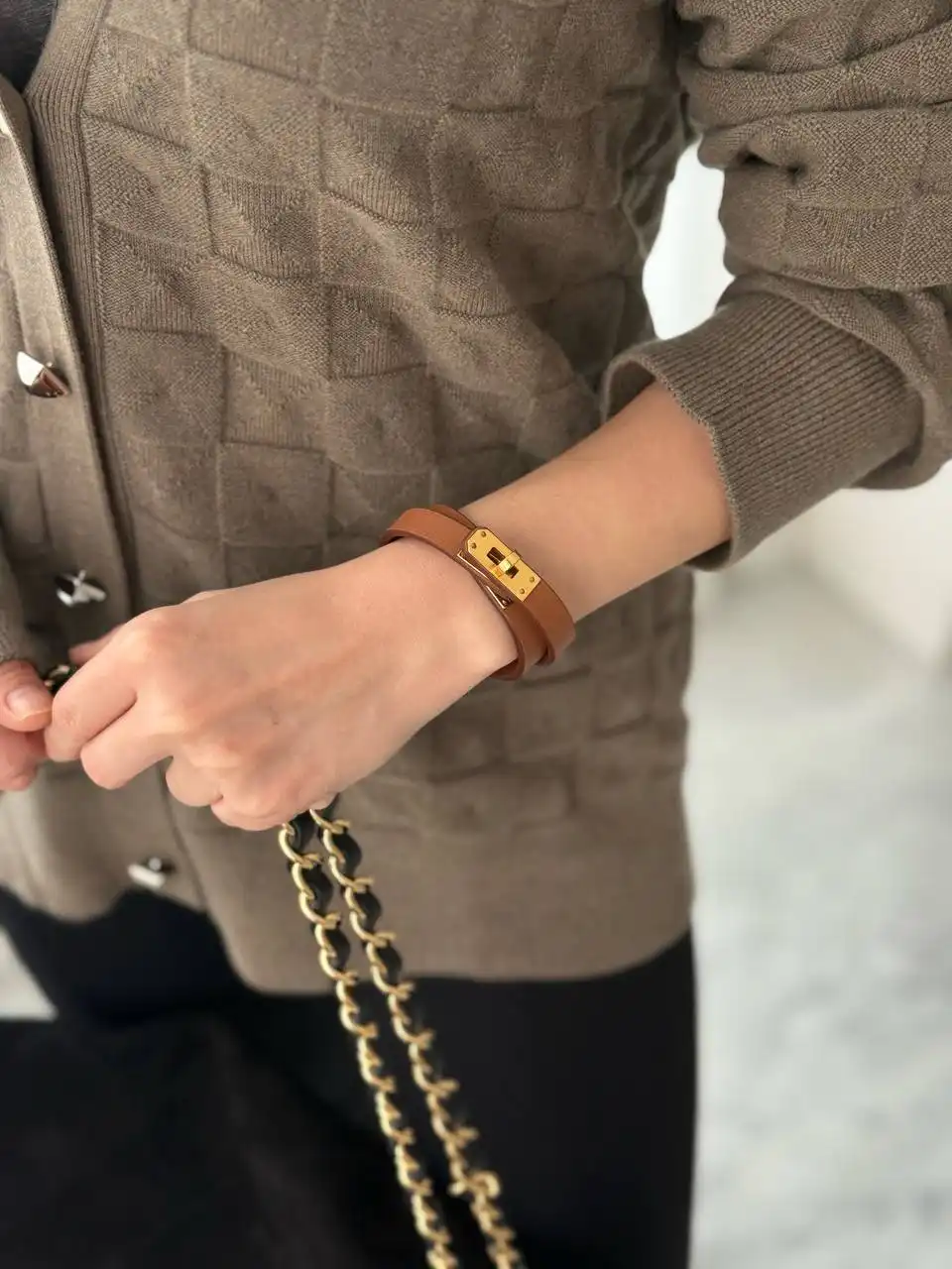 Hermes Hermes Mini KDT Kelly Double Tour Bracelet Gold GHW