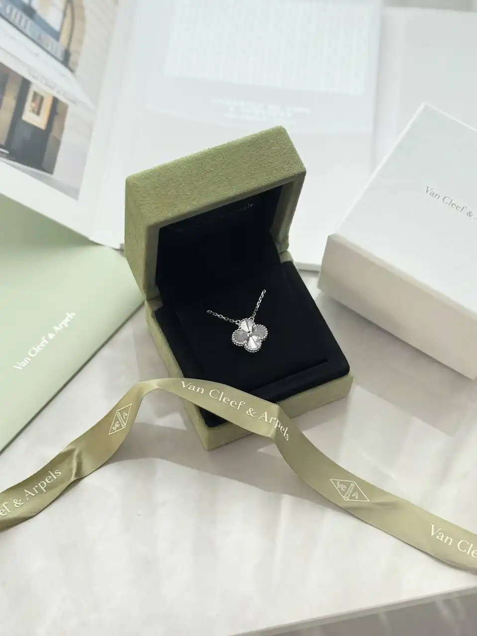Van Cleef & Arpels Van Cleef & Arpels / VCA MOP Guiloche Vintage Necklace Alhambra Pendant White Gold