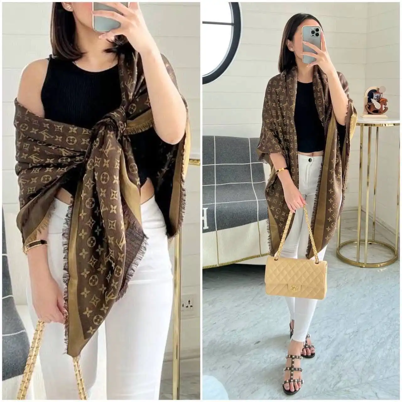 Louis Vuitton LV So Shine Monogram Scarf Marron Brown