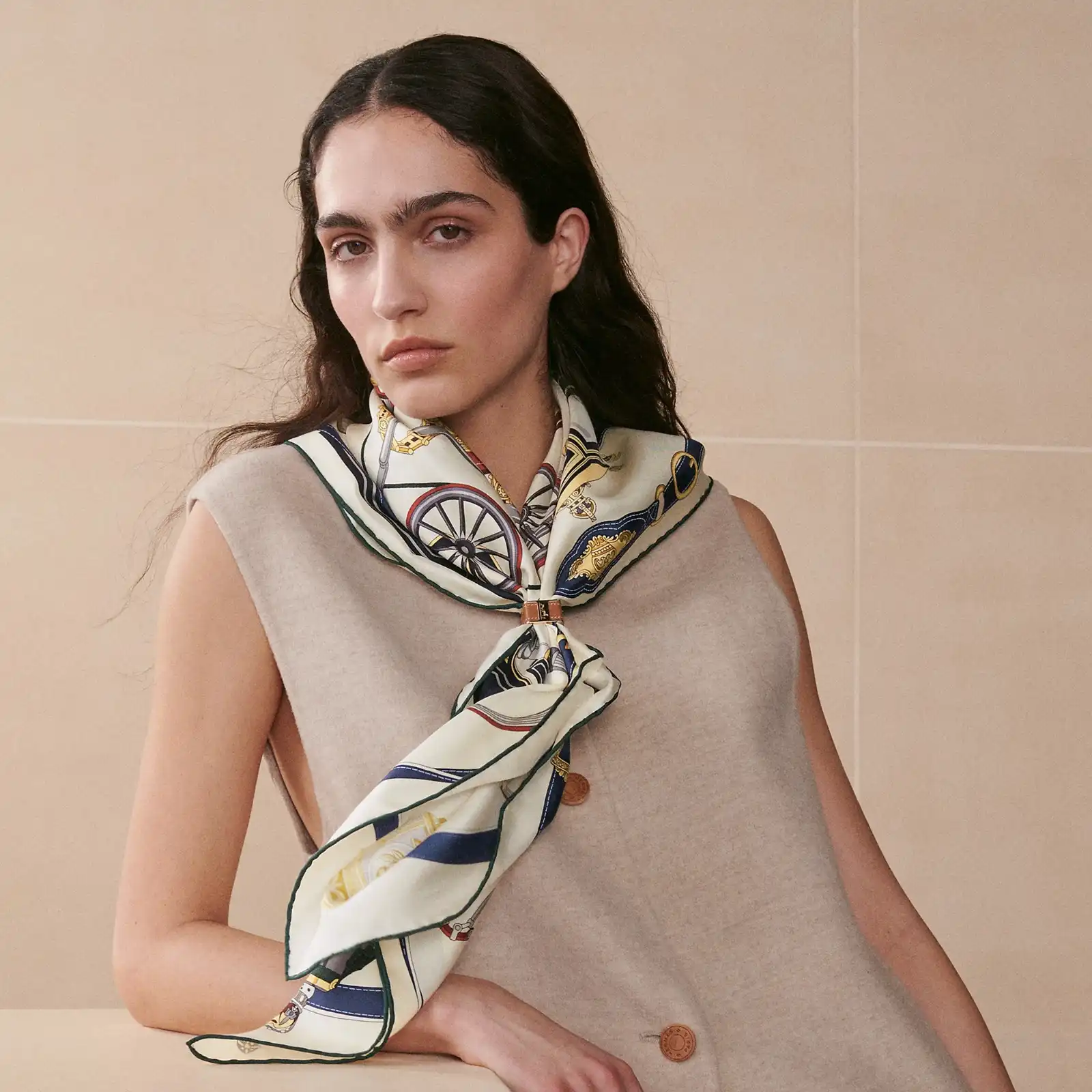 Hermes Stately Wheels Scarf 90 Creme / Bordeaux / Bleu - photo 5