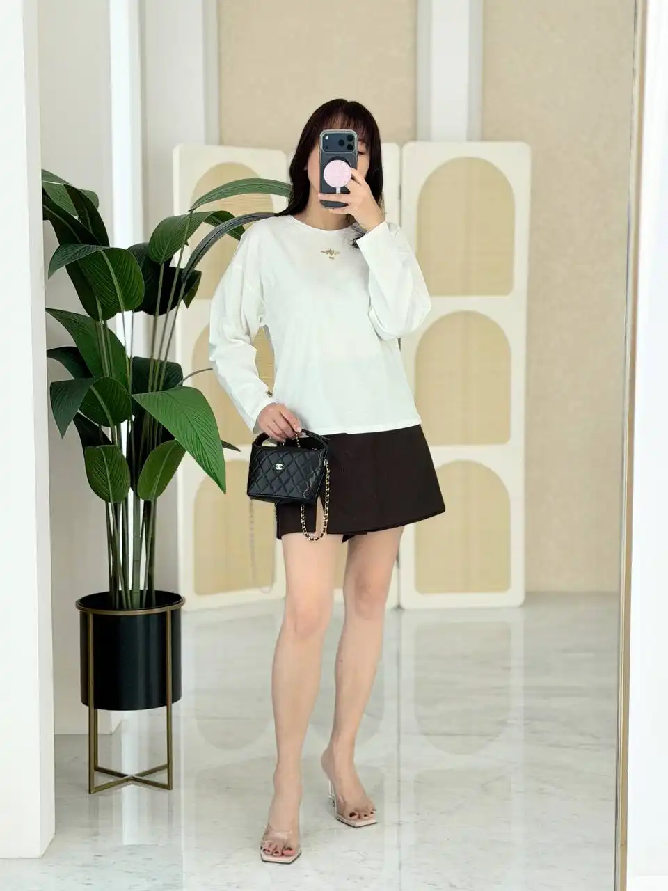 DIOR Dior Long-Sleeved T-Shirt Ivory Cotton Jersey with Gold-Tone Sequins