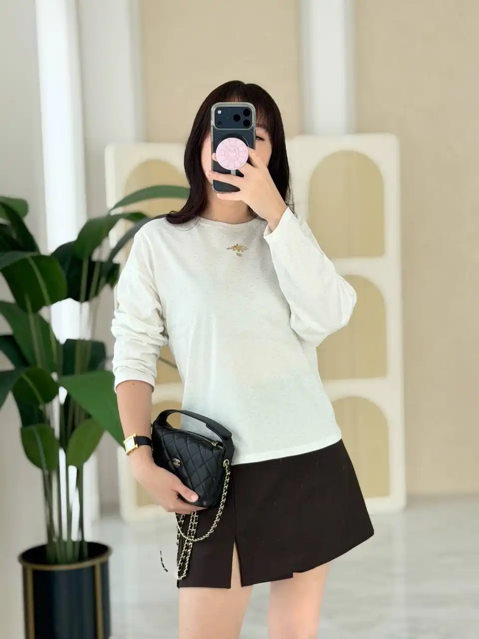 Dior Long-Sleeved T-Shirt Ivory Cotton Jersey with Gold-Tone Sequins - photo 3