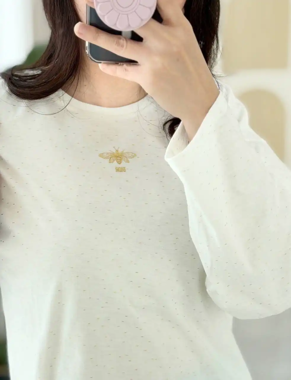 Dior Long-Sleeved T-Shirt Ivory Cotton Jersey with Gold-Tone Sequins - photo 4