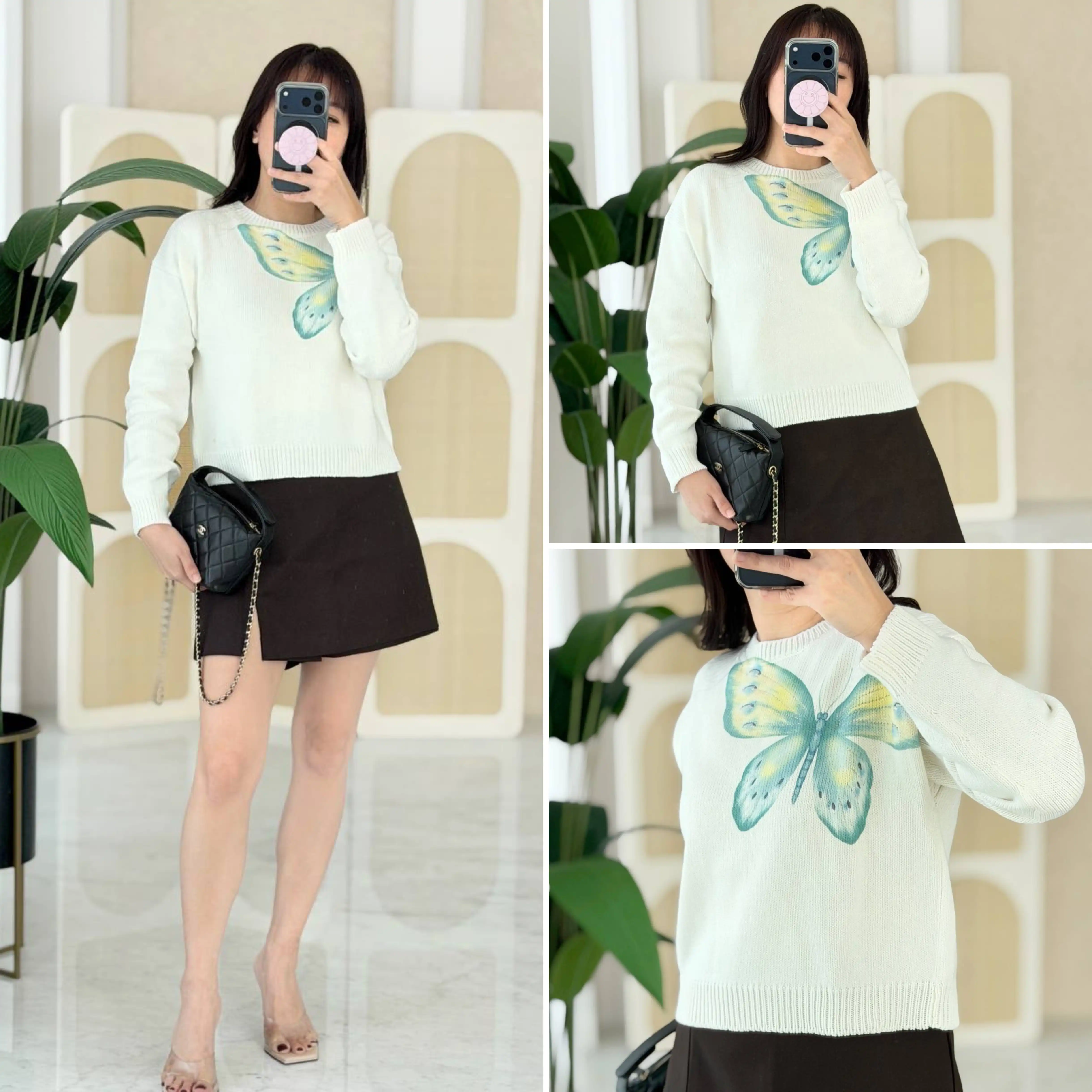 DIOR Dior Sweater Ivory Cotton and Cashmere Knit Butterfly