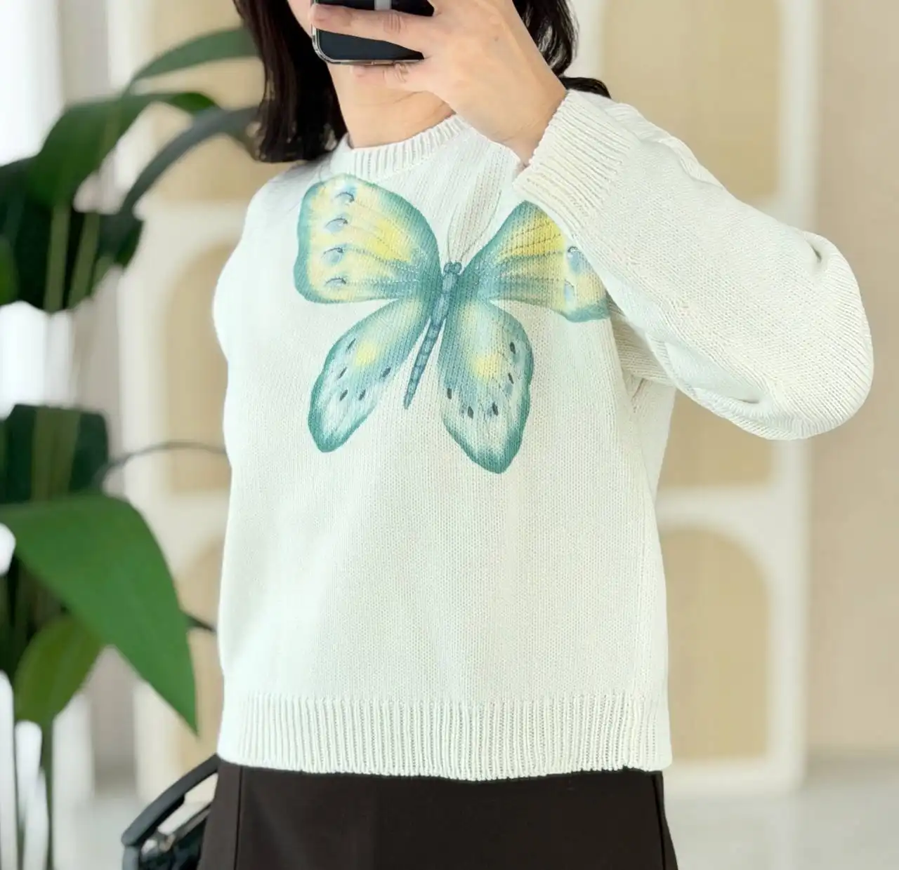 Dior Sweater Ivory Cotton and Cashmere Knit Butterfly - photo 4