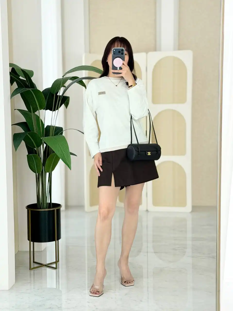 DIOR Dior Long-Sleeved T-Shirt Ivory Cotton Jersey Small Logo