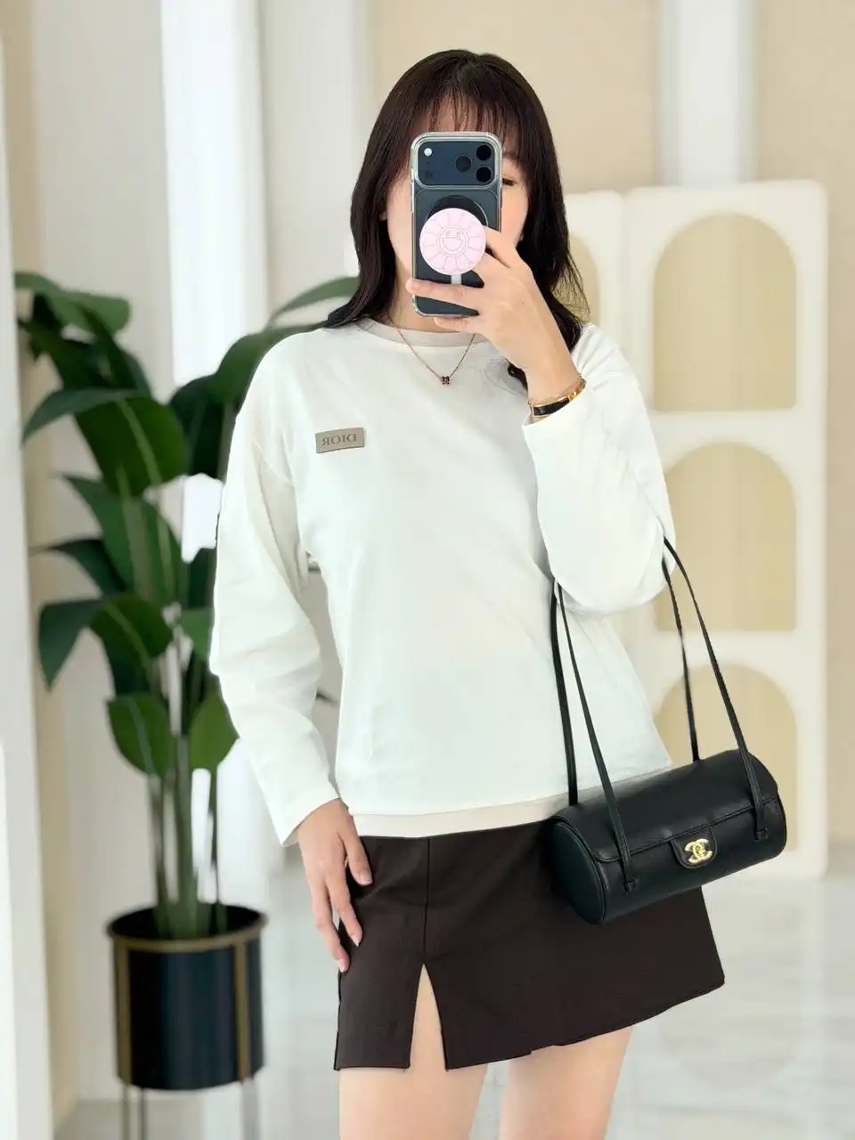 Dior Long-Sleeved T-Shirt Ivory Cotton Jersey Small Logo - photo 3