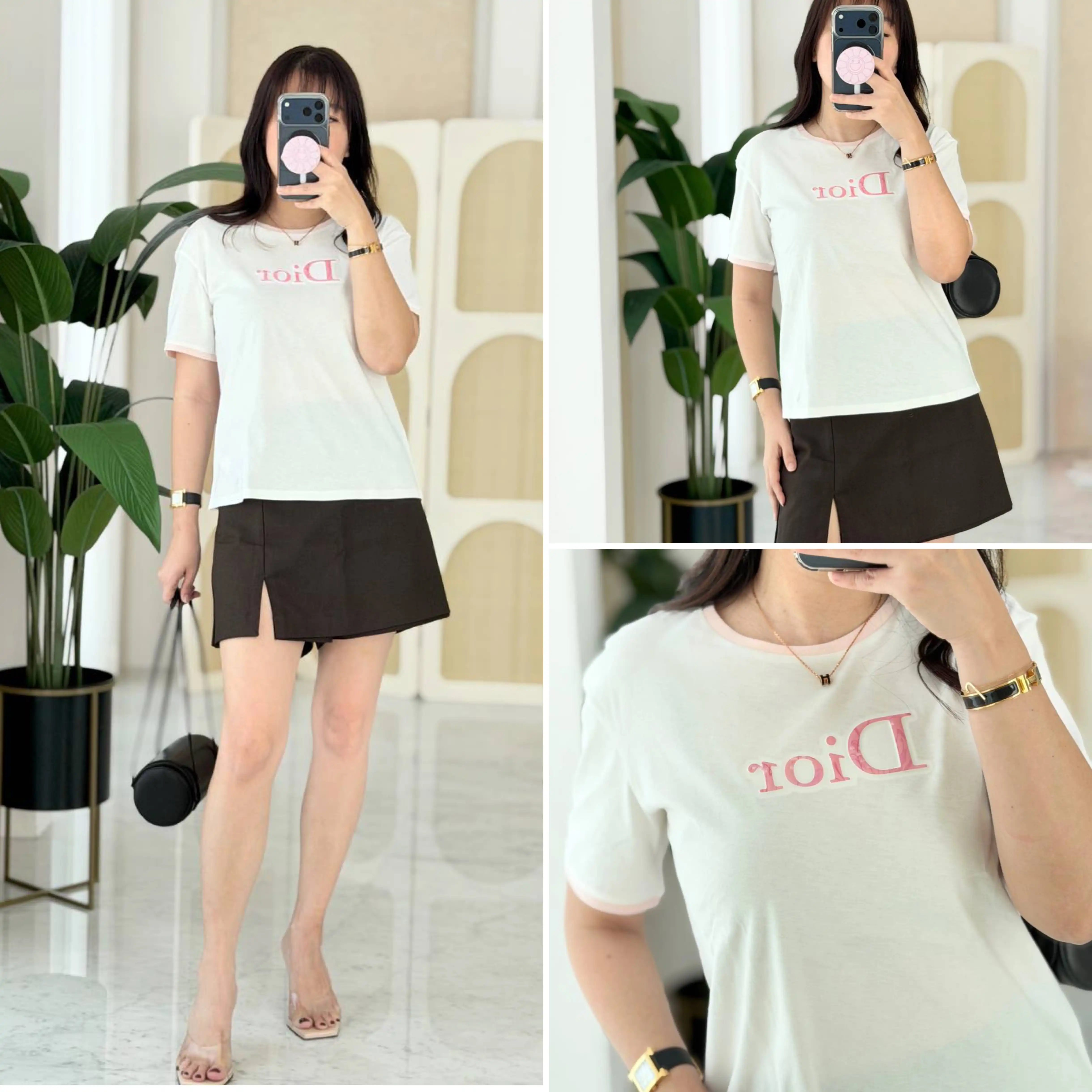 DIOR Dior T-Shirt Ivory Cotton Jersey Logo Pink